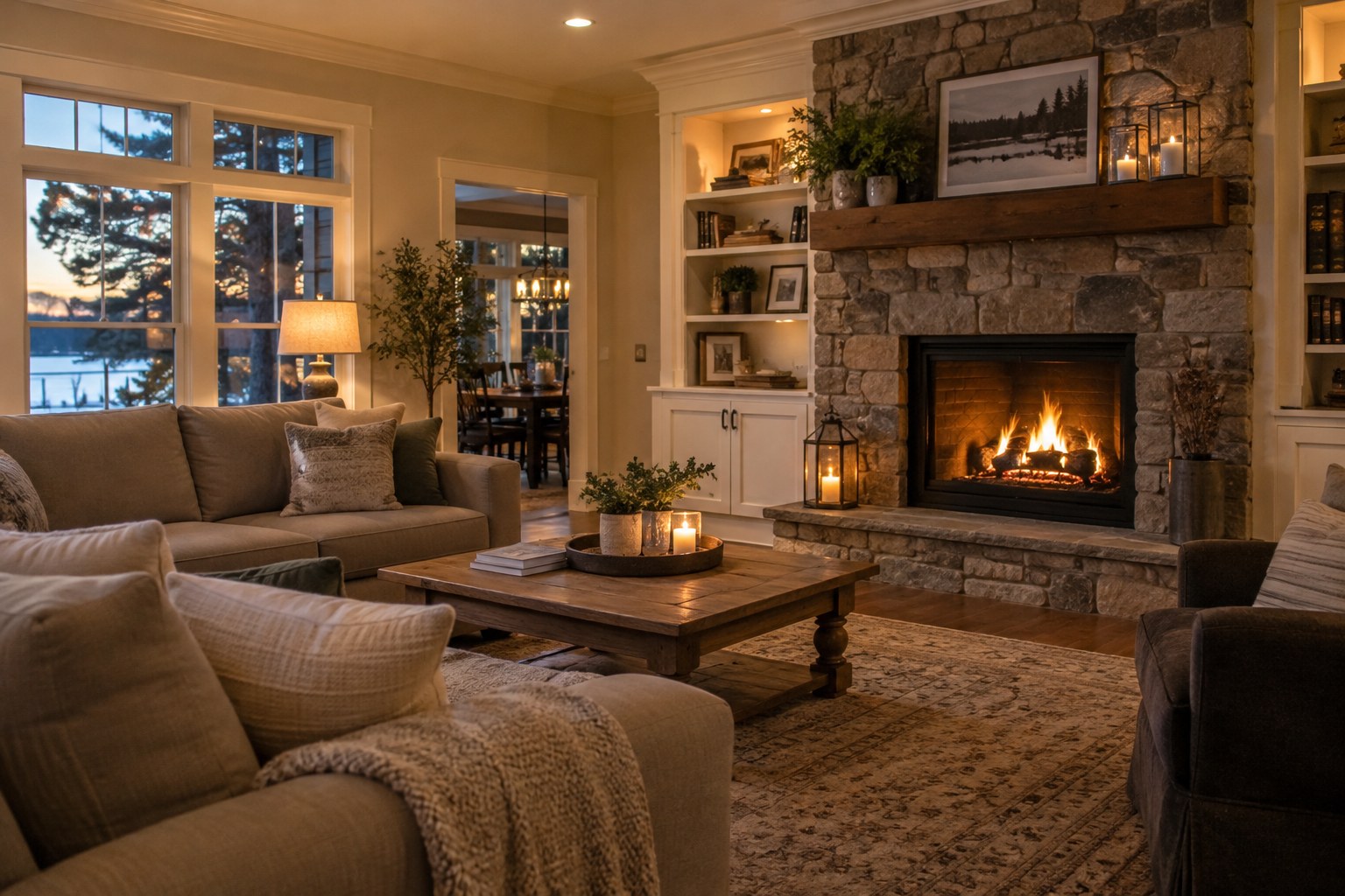 A cozy living room, illustrative